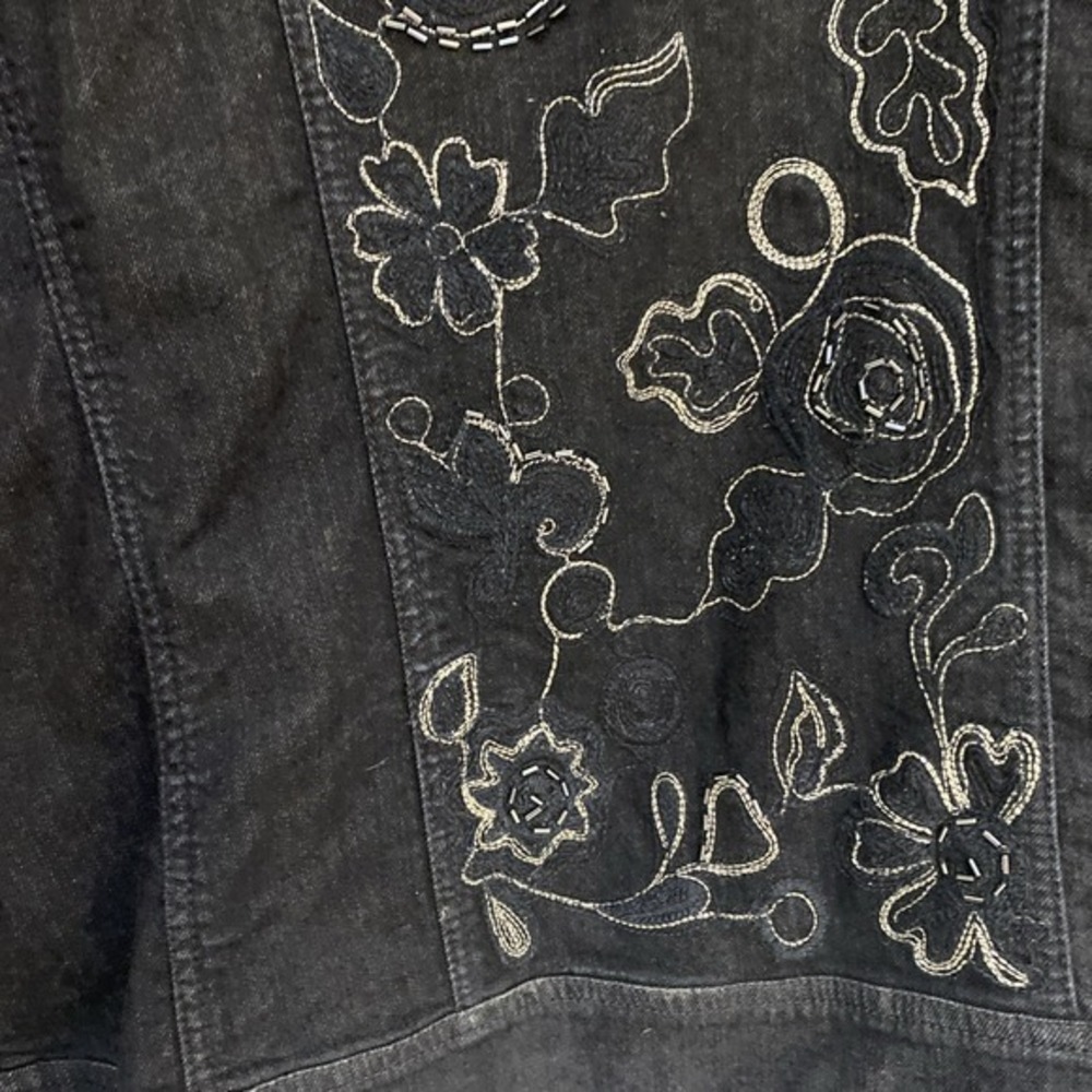 Chicos Platinum Stretchjacket womens 3 black denim button Silver Embroidery 3793 - Picture 8 of 10